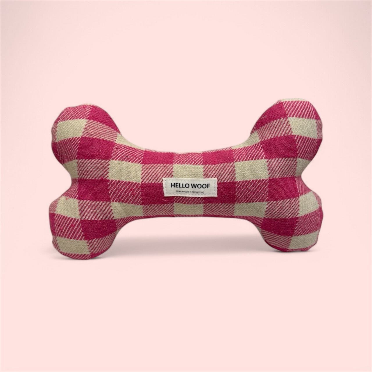 Pink Checked Bone-Shaped Pet Toy