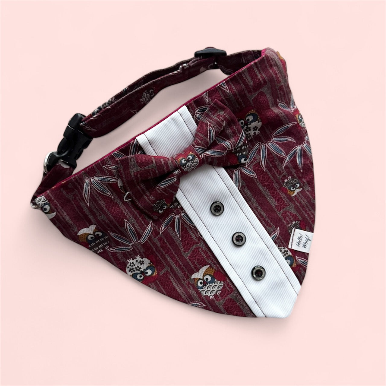 Owl Merlot Tuxedo Bandana with Collar