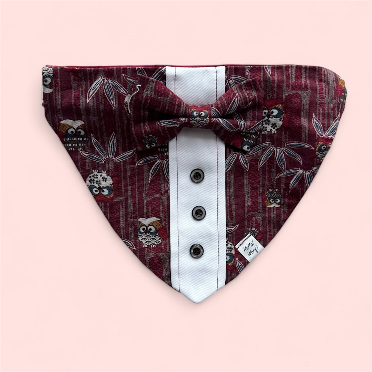 Owl Merlot Tuxedo Bandana with Collar