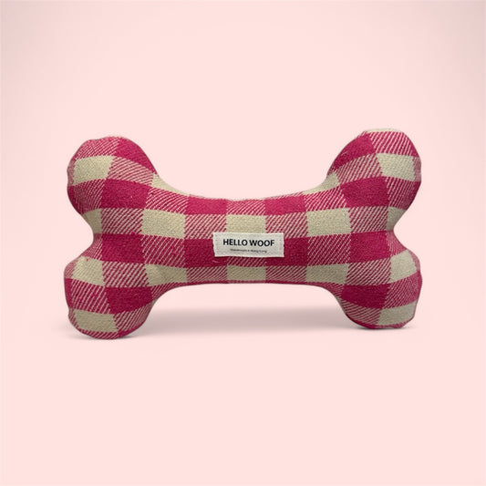 Pink Checked Bone-Shaped Pet Toy