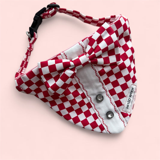 Red Checkered Tuxedo Bandana with Collar
