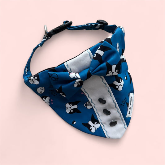 Bulldog’s Head Tuxedo Bandana with Collar