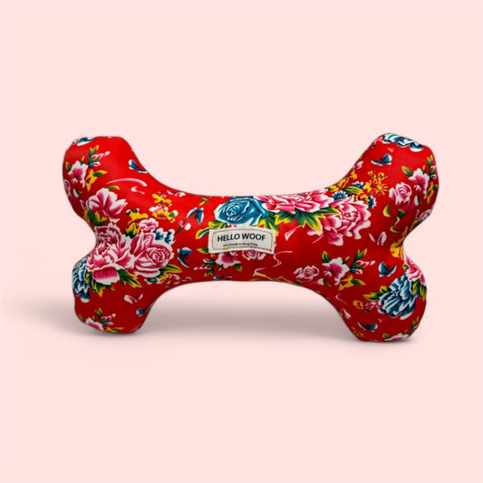 Red Flowers Bone-Shaped Pet Toy