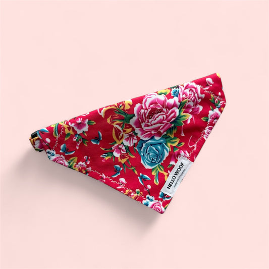 Red Flower Bandana with Collar